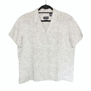 Liz Claiborne Irish Linen Button Up Floral Blouse